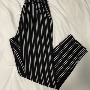 Stripped straight legged pants.